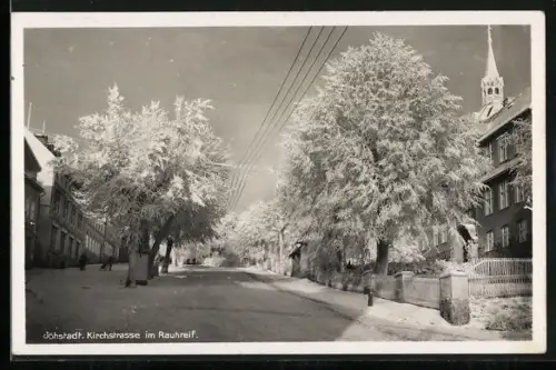 AK Jöhstadt /Erzgebirge, Kirchstrasse im Rauhreif