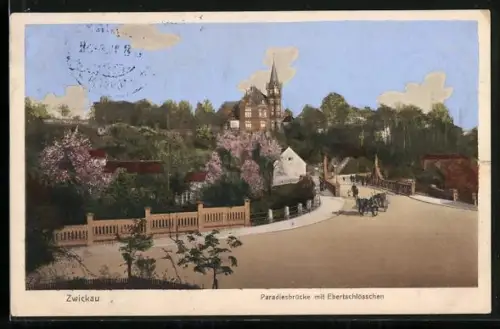 AK Zwickau, Paradiesbrücke, Ebertschlösschen