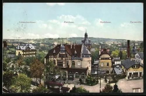AK Dresden-Weisser Hirsch, Kurhaus, Badehaus, Schwesternhaus, Turmvilla