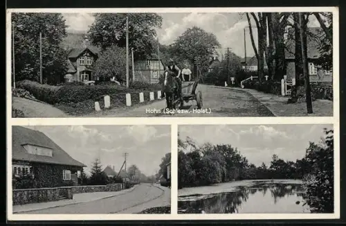 AK Hohn /Schlesw.-Holst., Dorfstrasse, Bauernhaus, Teich