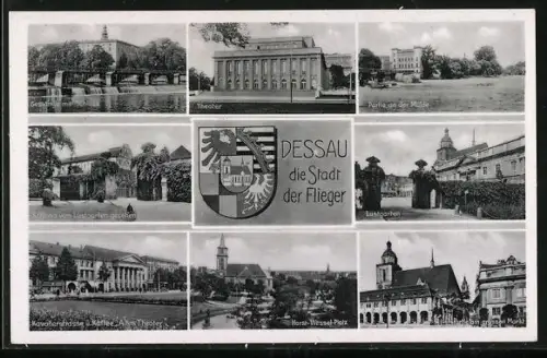 AK Dessau, Theater, Schloss und Luisium, Rathaus, Platz