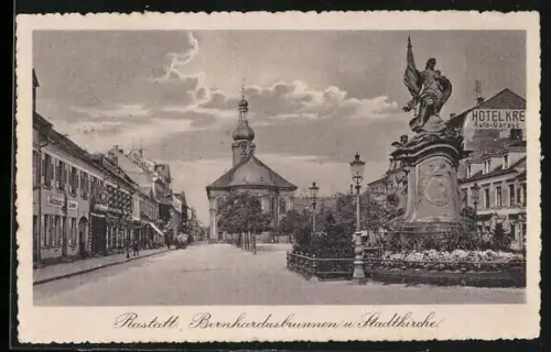 AK Rastatt, Bernhardusbrunnen, Stadtkirche