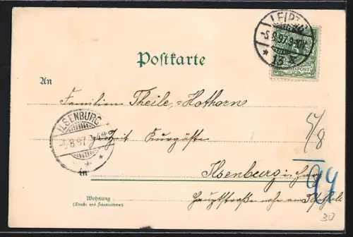 Lithographie Leipzig, Sächs. Thür. Industrie- und Gewerbeausstellung 1897, tanzendes Volk im Thüringer Dorf