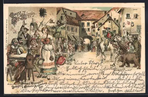 Lithographie Leipzig, Sächsisch-Thüringische Industrie- u. Gewerbe-Ausstellung 1897, Auerbachs Hof