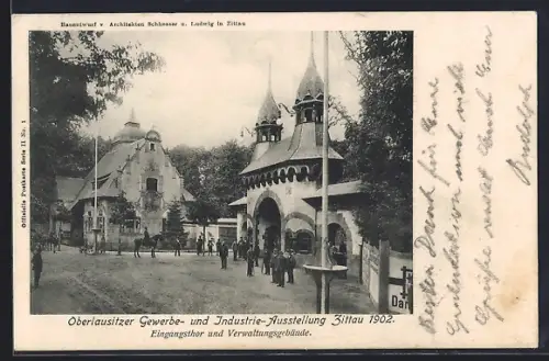 AK Zittau, Oberlausitzer Gewerbe- u. Industrie-Ausstellung 1902, Eingangstor