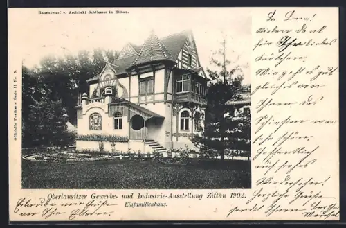 AK Zittau, Oberlausitzer Gewerbe- u. Industrie-Ausstellung 1902, Einfamilienhaus
