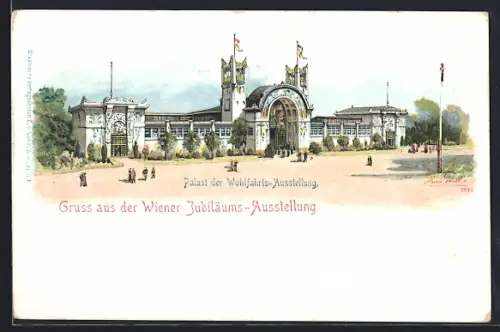 Künstler-AK Wien, Jubiläums-Ausstellung 1898, Palast der Wohlfahrts-Ausstellung, Panorama