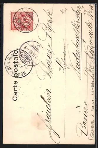 AK Geneve, 2. Schweizer Landesschau 1896, Village Suisse, Walliser Wirtshaus mit Trachtenmädchen
