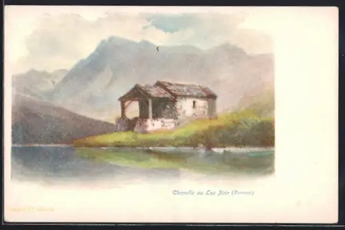 Lithographie Lac Noir /Zermatt, Chapelle du Lac Noir