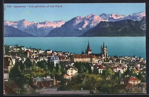 AK Lausanne, Vue générale et les Alpes