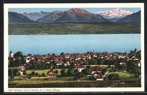 AK Morges, der Ort am Lac Léman und der Mont Blanc im Hintergrund