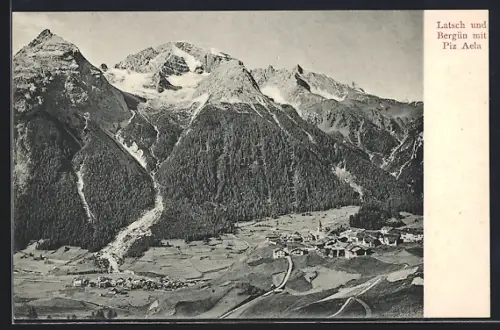 AK Latsch, Gesamtansicht mit Bergün und Piz Aela