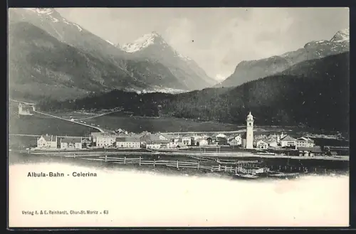 AK Celerina /Albula-Bahn, Ortsansicht mit Bergpanorama