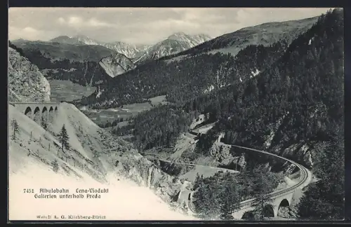 AK Preda, Albulabahn, Lena-Viadukt bei den Galerien unterhalb Preda