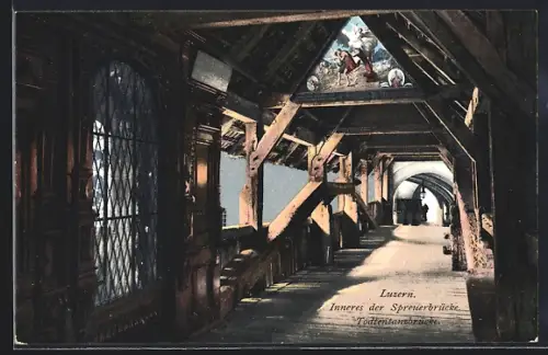AK Luzern, Inneres der Spreuerbrücke, Totentanzbrücke