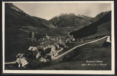 AK Hospental, Ortsansicht gegen Andermatt u. Oberalp