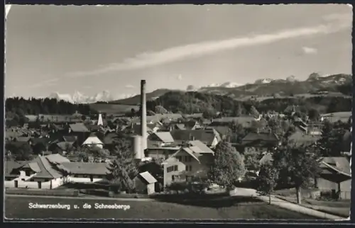 AK Schwarzenburg, Ortsansicht mit den Schneebergen