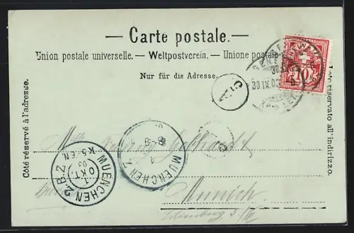 Mondschein-AK Genève, Genève et le Mont-Blanc