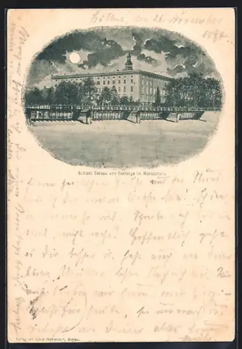 AK Dessau, Schloss und Gestänge im Mondschein