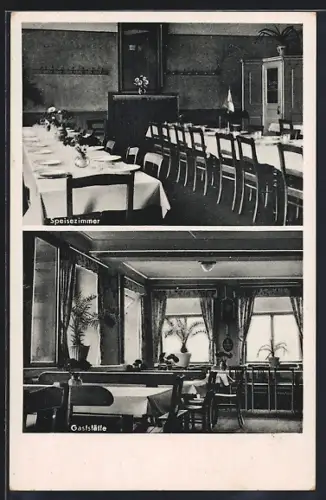 AK Rastatt /Baden, Gasthaus Zum Goldenen Wagen S. Adam, Innenansichten Gaststätte u. Speisezimmer