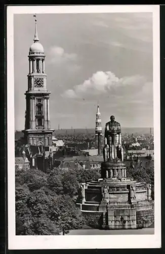AK Hamburg, Bismarckdenkmal und St. Michaeliskirche