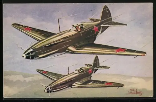 Künstler-AK Russisches Jagdflugzeug MIG 3