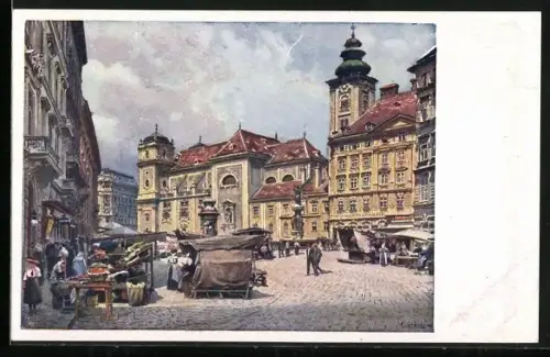 Künstler-AK Hans Götzinger: Wien, Freyung mit Schottenkirche