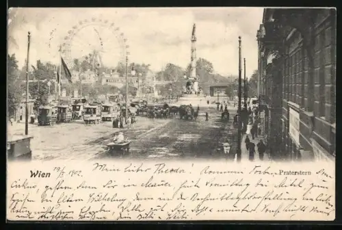 AK Wien, Praterstern, Denkmal mit Strassenbahnen