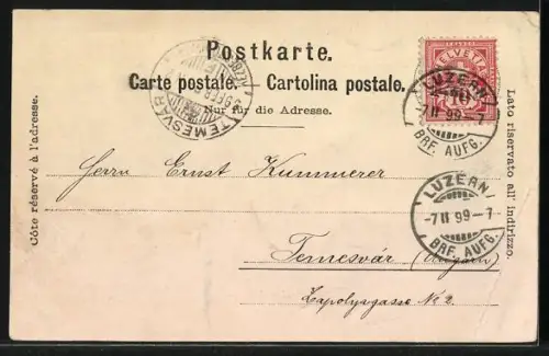 AK Luzern, Pferdekutschen vor dem Bahnhof