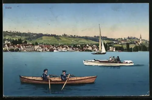 AK Stäfa, Totalansicht mit Ruderbooten auf dem See