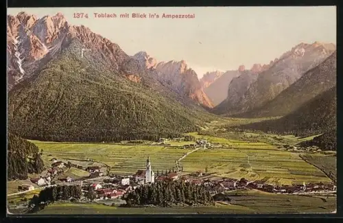 AK Toblach, Ortsansicht mit Blick ins Ampezzotal