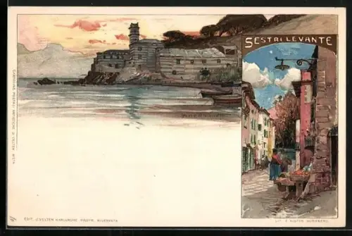 Künstler-AK Manuel Wielandt: Sestri Levante, Uferpartie, Blick in eine Gasse