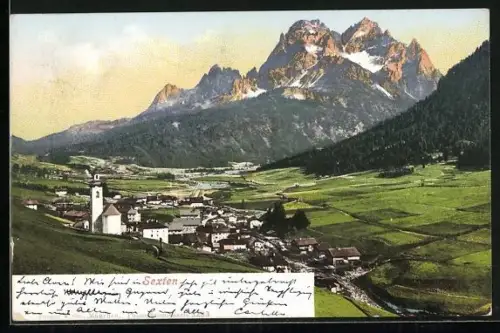 AK Sexten, Gesamtansicht mit der Kirche am Ortsrand