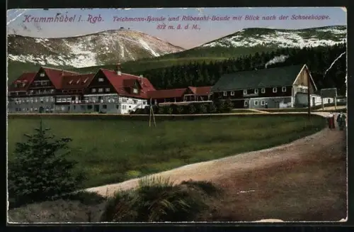 AK Teichmannbaude & Rübezahl-Baude mit Blick zur Schneekoppe