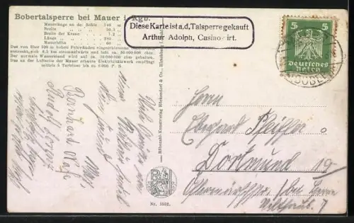 AK Mauer im Riesengebirge, Bobertalsperre mit Elektrizitätswerk