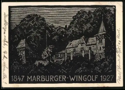 Künstler-AK Marburg, Verbindungshaus der Marburger Wingolf 1927