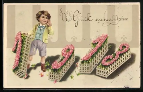 AK Kind mit Blumenbeeten mit der Jahreszahl 1913, Viel Glück im neuen Jahre