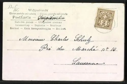 Lithographie Osterküken in einer Eierschalen-Kutsche, Heureuses Paques