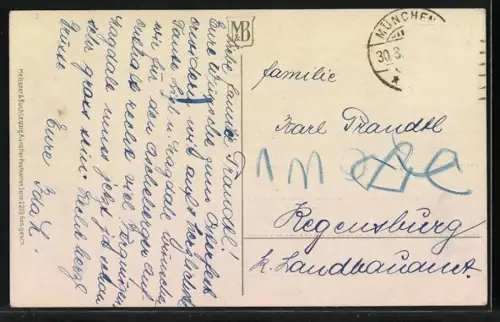 AK Osterhase mit einem Korb voller Ostereier redet mit einem Mädchen