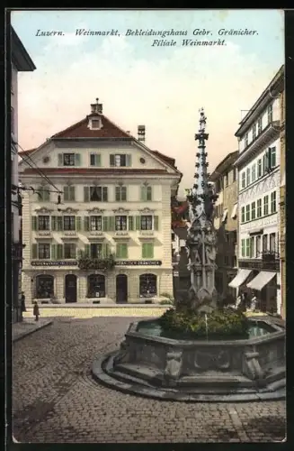 AK Luzern, Weinmarkt mit Bekleidungshaus Gebr. Gränicher