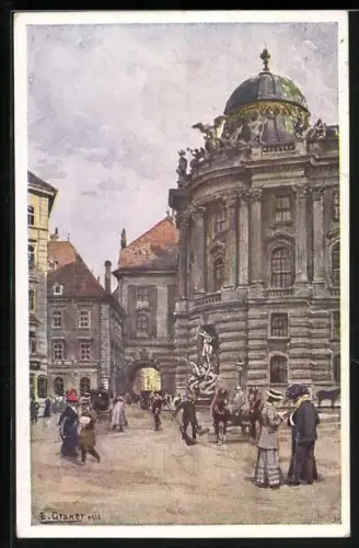 Künstler-AK Ernst Graner: Wien, Burg, Michaelerplatz, Frauen und Männer mit Hüten
