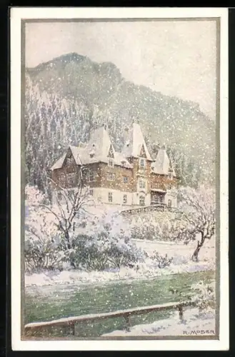 Künstler-AK Richard Moser: Schönes Haus im Winter