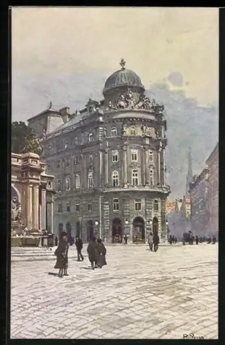 Künstler-AK Rudolf Preuss: Wien, Phillipphof mit dem Danubius-Brunnen