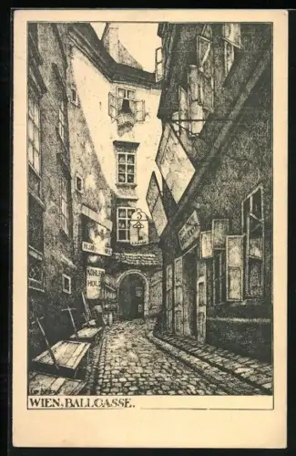Künstler-AK Wien, Ballgasse, Strassenpartie