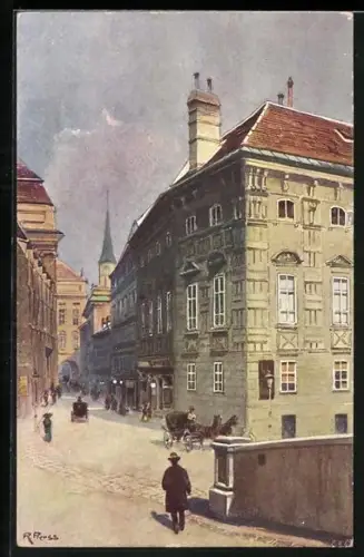 Künstler-AK Rudolf Preuss: Wien, Augustinerstrasse mit Blick zur Augustinerkirche