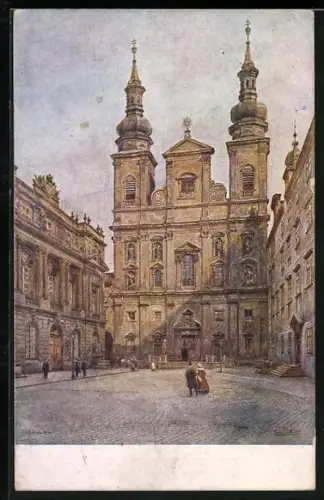 Künstler-AK Erwin Pendl: Wien, Jesuitenplatz mit Kirche gegenüber Akademie der Wissenschaften