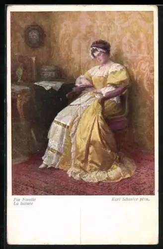 Künstler-AK Karl Maria Schuster: die Novelle, lesende Frau