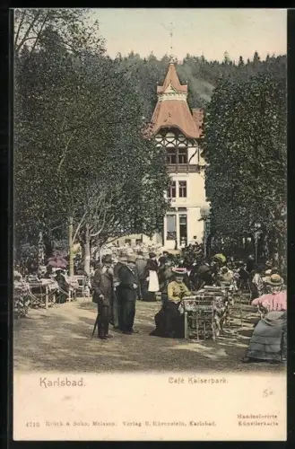 AK Karlsbad, Cafe Kaiserpark mit Garten
