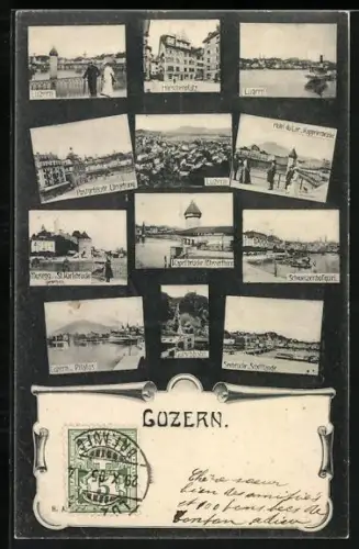 AK Luzern, Hotel du Lac, Schweizerhofquai, Postgebäude