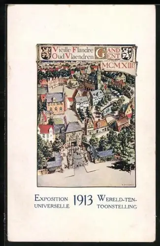 Künstler-AK Gand, Exposition Universelle 1913, Ausstellungsgelände aus der Vogelschau